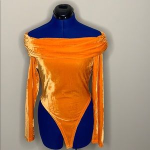 Velvet off the shoulder leotard/onsie